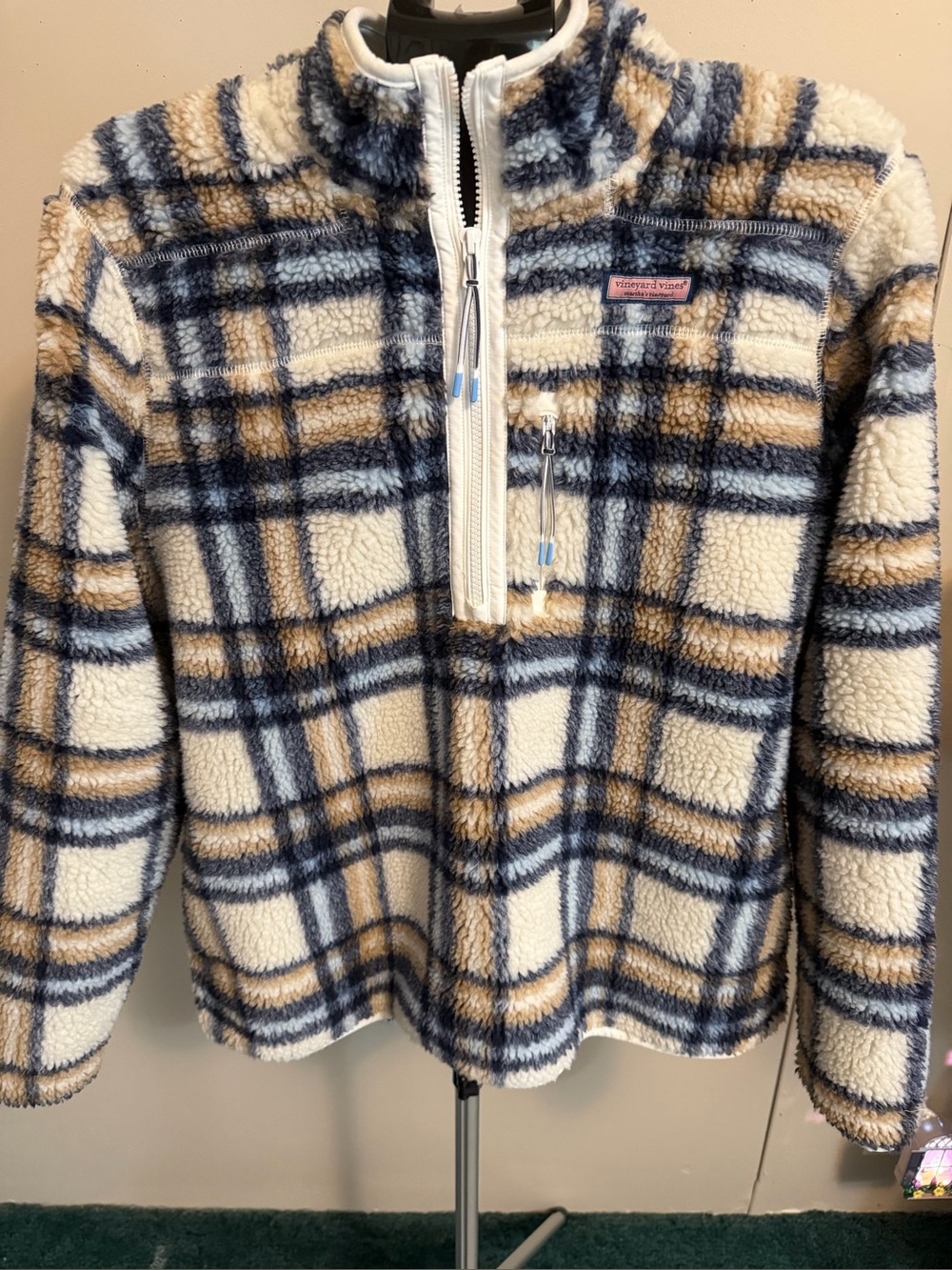 Vineyard Vines plaid Sherpa fleece SuperShep quarter-zip pullover